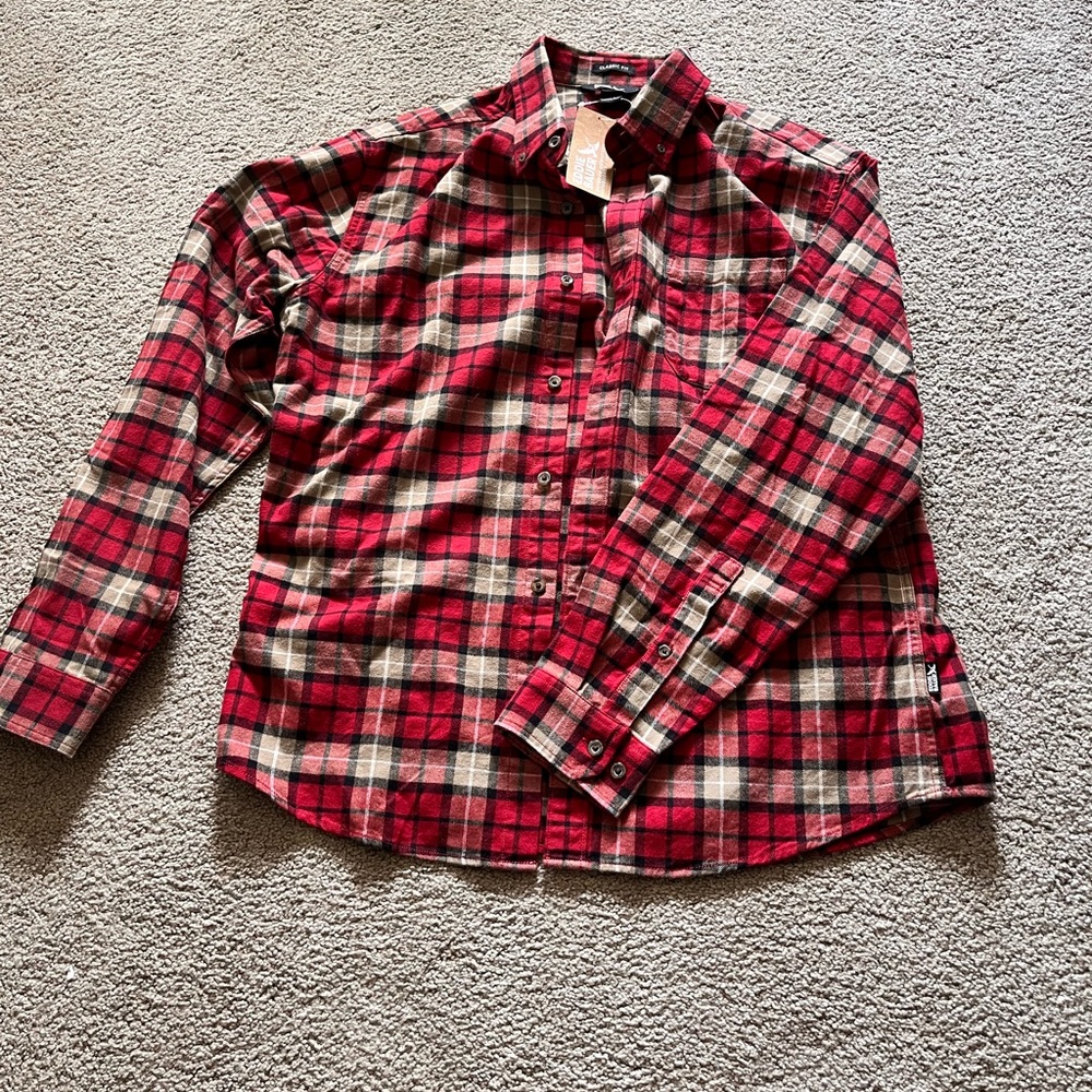 Eddie Bauer Red and Tan Plaid Shirt
